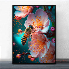 5D Diamond Painting Peach Flowers and Bees