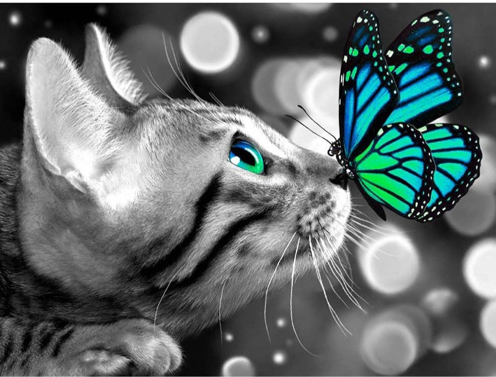 5D Diamond Painting The Cat and Her Butterfly