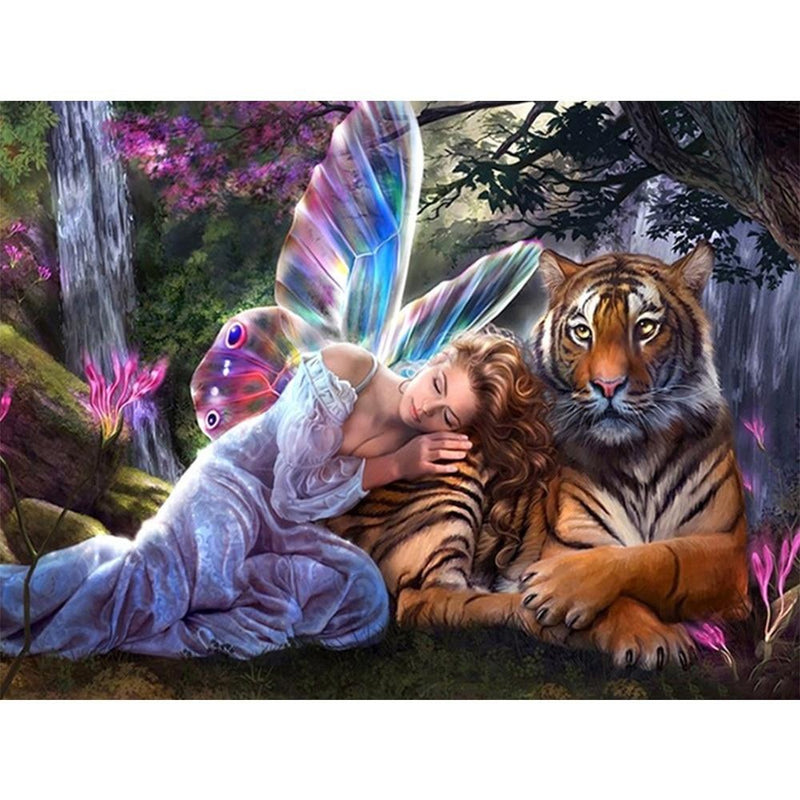 5D Diamond Painting Fairy and the Big Cat