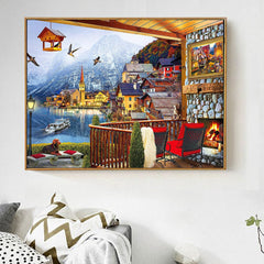 5D Diamond Painting Mountain House with a View