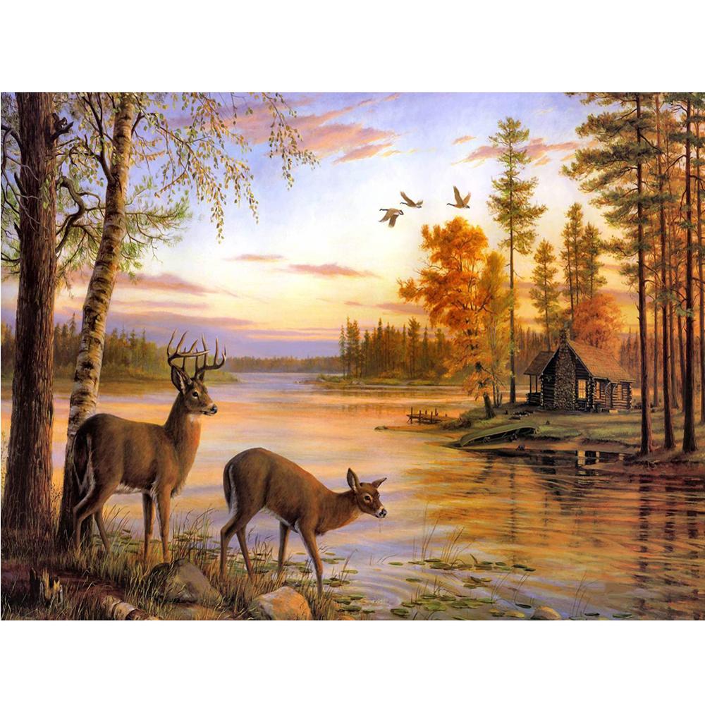 5D Diamond Painting Deer in the Lake - Amazello