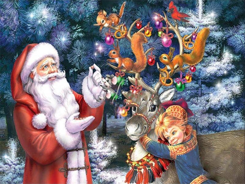 5D Diamond Painting Santa Claus Decorating Reindeer - Amazello