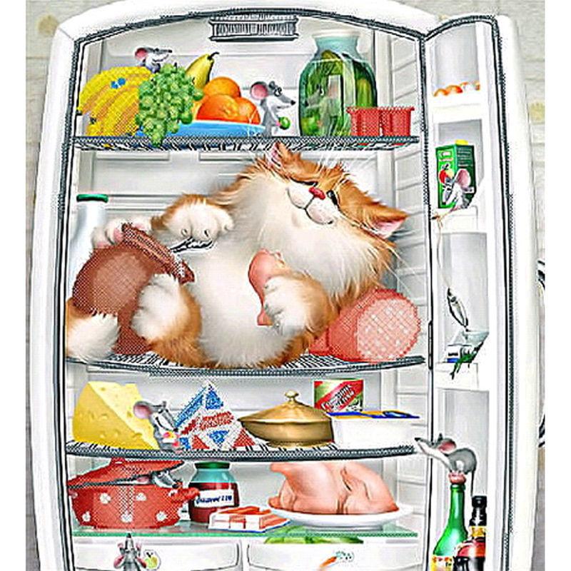 5D Diamond Painting Cat in the Refrigerator - Amazello